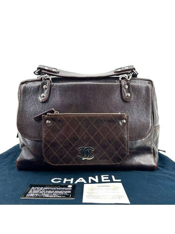 Caviar Quilted Silver Chain Boston Shoulder Bag Tote Chanel
