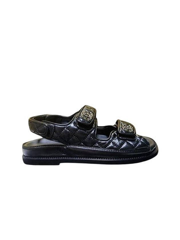 Logo Lambskin Sandals Black Chanel