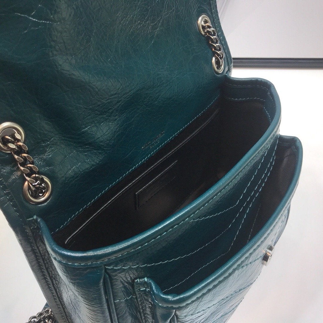 Yves Saint Laurent Niki Baby Chain Bag In Crinkled Vintage Dark Green