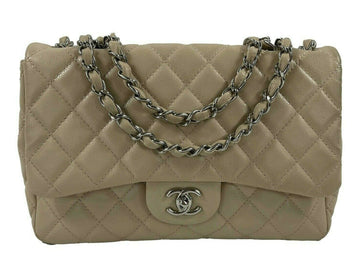 Top Quality Chanel - Jumbo Lambskin Quilted Single New - Beige / Silver Shoulder Bag