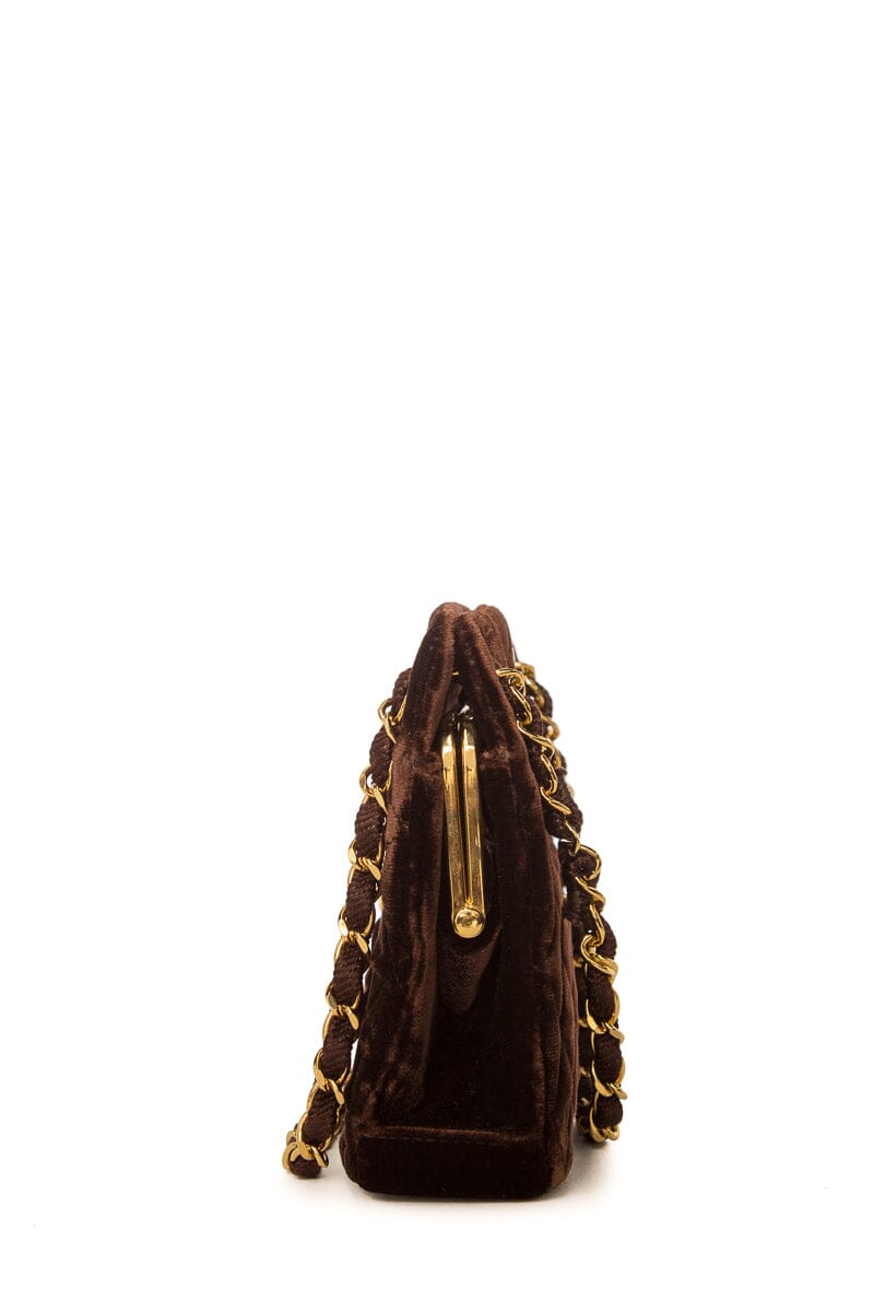 Chanel Chocolate Velvet Evening 24k hw Handbag