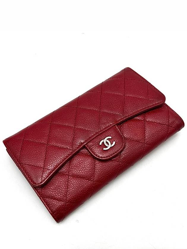 Classic caviar silver flap long wallet Chanel