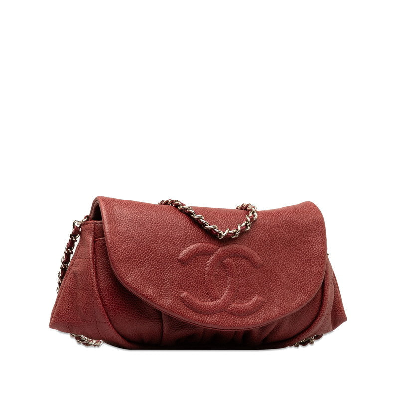 New 1:1 Rep Top Quality Chanel Coco Half Moon Chain Shoulder Bag Wine Red Silver Caviar S  CHANEL