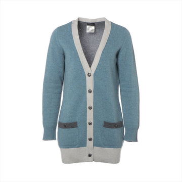 New 1:1 Rep Top Quality Chanel Coconut Button Casimir Cardigan 34  Blue x Grey P46784