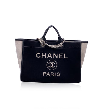 Top Quality Chanel Black And White Felt Wool Large Deauville Tote Shoulder Bag