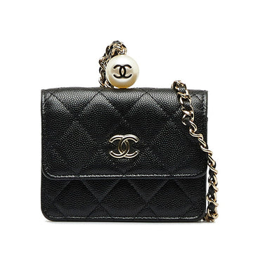New 1:1 Rep Top Quality Chanel Matrases Cocomark Fake Pearl Chain CoinPars Card Case Black Caviar   CHANEL