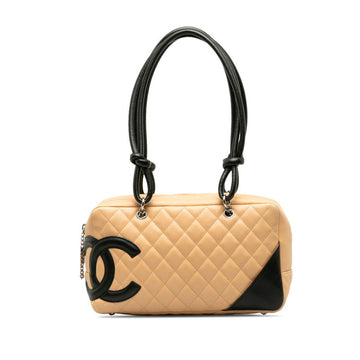 New 1:1 Rep Top Quality Chanel Cambon Cocomark Bowling Bag Handbag Mini Boston Bag Beige Leather  CHANEL