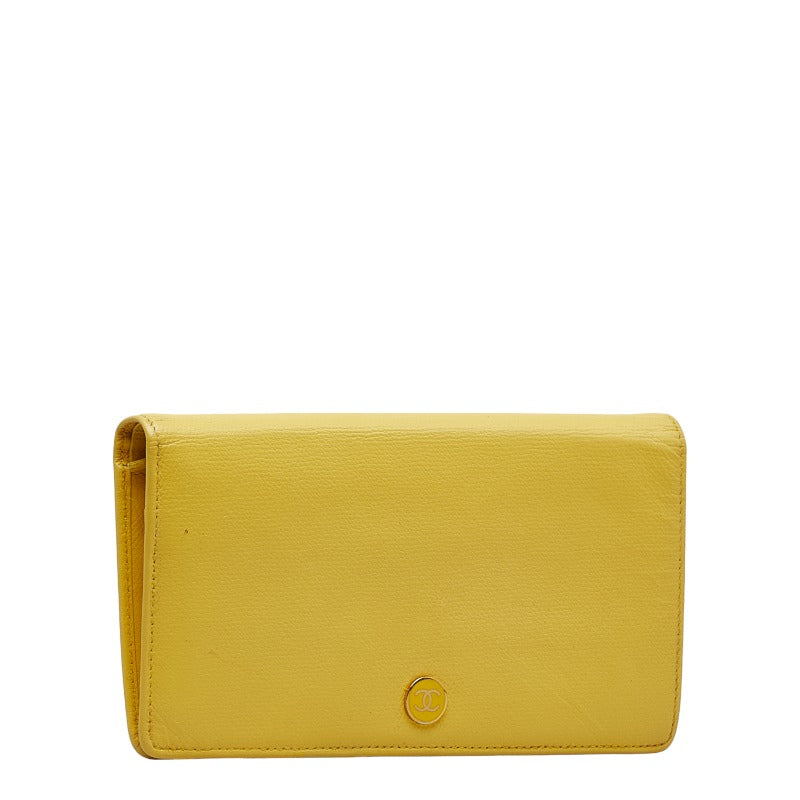 Top Quality Chanel Button Bi-Fold Wallet Long Wallet Yellow Leather