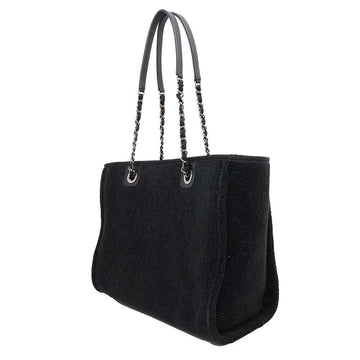 CHANEL Deauville ChainTote Bag Black Tweed Leather Size MM