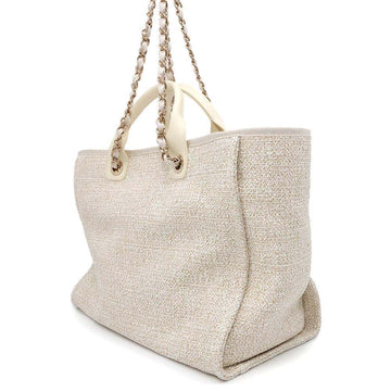 CHANEL Deauville 2WAYTote Bag Ivory/GoldA66941 Tweed Size GM