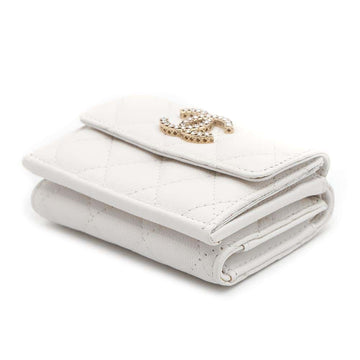 CHANEL Matelasse Classic Tri-Fold Compact Wallet WhiteAP3397 Caviar Leather