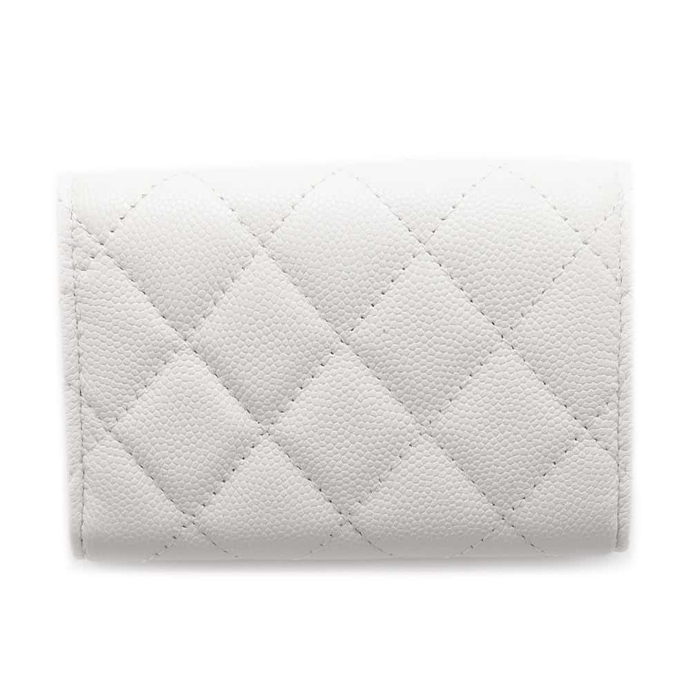 CHANEL Matelasse Classic Tri-Fold Compact Wallet WhiteAP3397 Caviar Leather