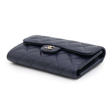 CHANEL Matelasse Medium Wallet Tri-fold NavyAP0232 Caviar Leather
