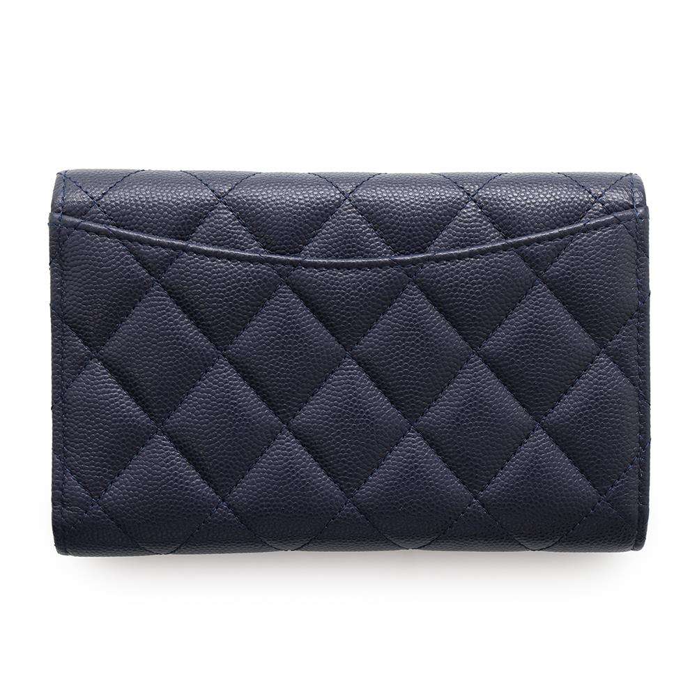 CHANEL Matelasse Medium Wallet Tri-fold NavyAP0232 Caviar Leather