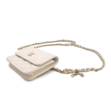 CHANEL Matelasse Ribbon Chain Belt Bag WhiteAP3352 Caviar Leather