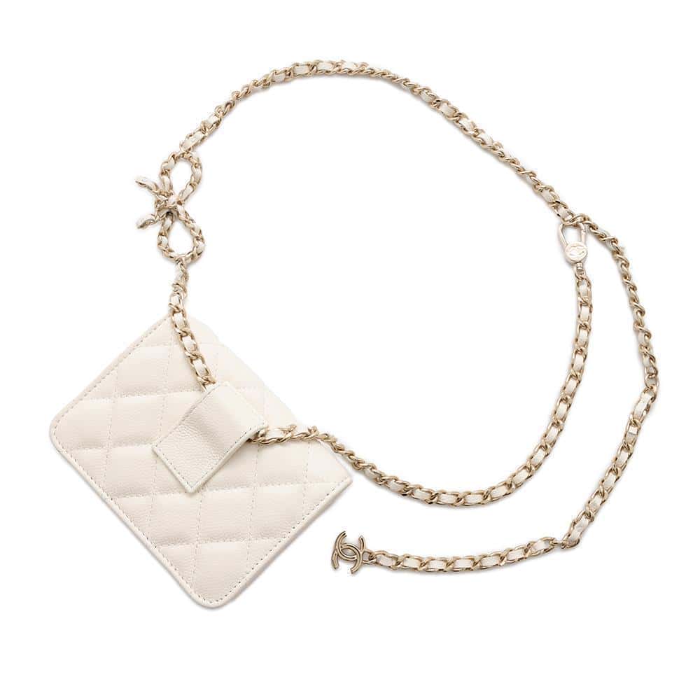 CHANEL Matelasse Ribbon Chain Belt Bag WhiteAP3352 Caviar Leather