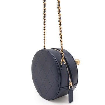 CHANEL Matelasse Round Pearl Shoulder Bag NavyAP0999 Leather Faux Pearl