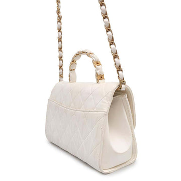 CHANEL Matelasse Top Handle 2way Shoulder Handbag WhiteAS2478 Crumple Lambskin