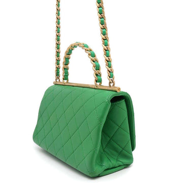 CHANEL Matelasse Top Handle 2WAY Green Lambskin