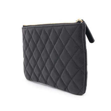CHANEL Matelasse CC Logo Flat Pouch BlackAP3525 Caviar Leather