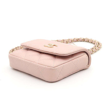 CHANEL Matelasse Chain Flap Coin Purse PinkAP2119 Caviar Leather