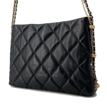 CHANEL Matelasse Side Chain Shoulder Bag BlackAS2666 Lambskin