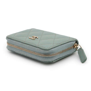CHANEL Matelasse Classic Zip Coin Purse Light GreenAP0216 Caviar Leather