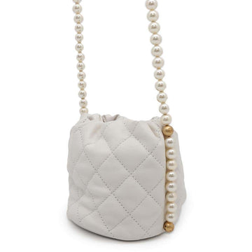 CHANEL Matelasse  PearlChainShoulder Bag Mini WhiteAS2529 Leather