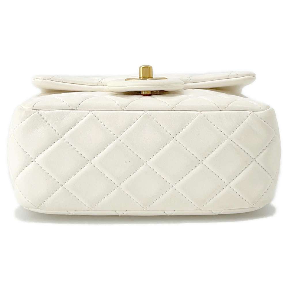 CHANEL Mini Materasse Chain Shoulder White Lambskin