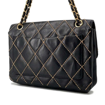 CHANEL Wild Stitch Flap Shoulder Black Leather