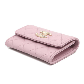 CHANEL Matelasse CC Logo Flap Coin/Card Case PinkAP4093 Caviar Leather