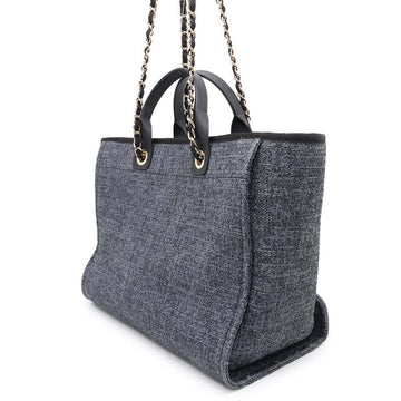 CHANEL Deauville Navy/BlackA66941 Straw Leather Size GM