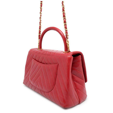 CHANEL Top Handle Chain 2wayBag RedA92991 Calf Leather
