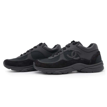 CHANEL CC Logo Sneakers BlackG33745 Suede Fabric Leather Size 37
