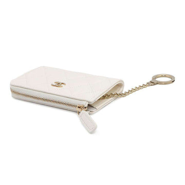 CHANEL Matelasse Zip Keychain WhiteAP0221 Caviar Leather