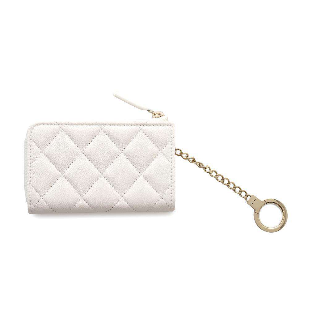 CHANEL Matelasse Zip Keychain WhiteAP0221 Caviar Leather