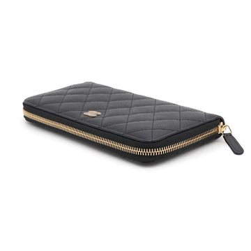 CHANEL Matelasse Zip Around Chozai Cloth BlackA50097 Caviar Leather