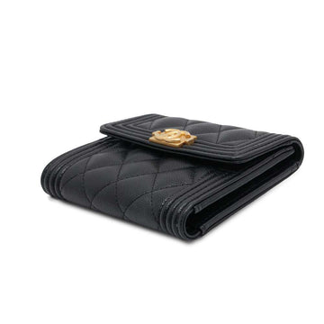 CHANEL Boy Chanel Small Flap Wallet BlackA80734 Caviar Leather
