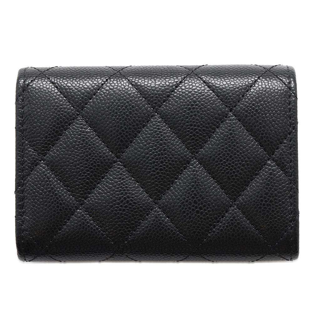 CHANEL Matelasse CC Logo Classic Small Flap Wallet Tri-Fold Wallet BlackAP0230 Caviar Leather