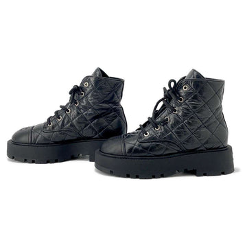 CHANEL Combat Boots Matelasse BlackG45833 Lambskin Size 38C