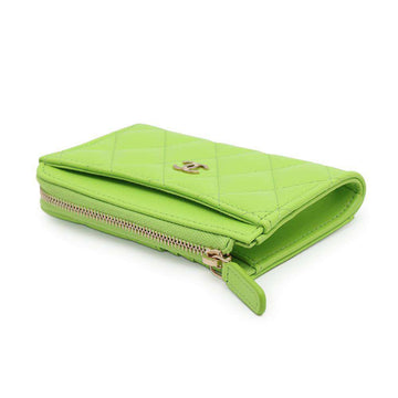 CHANEL Matelasse Fragment Card Case Light GreenAP3179 Caviar Leather