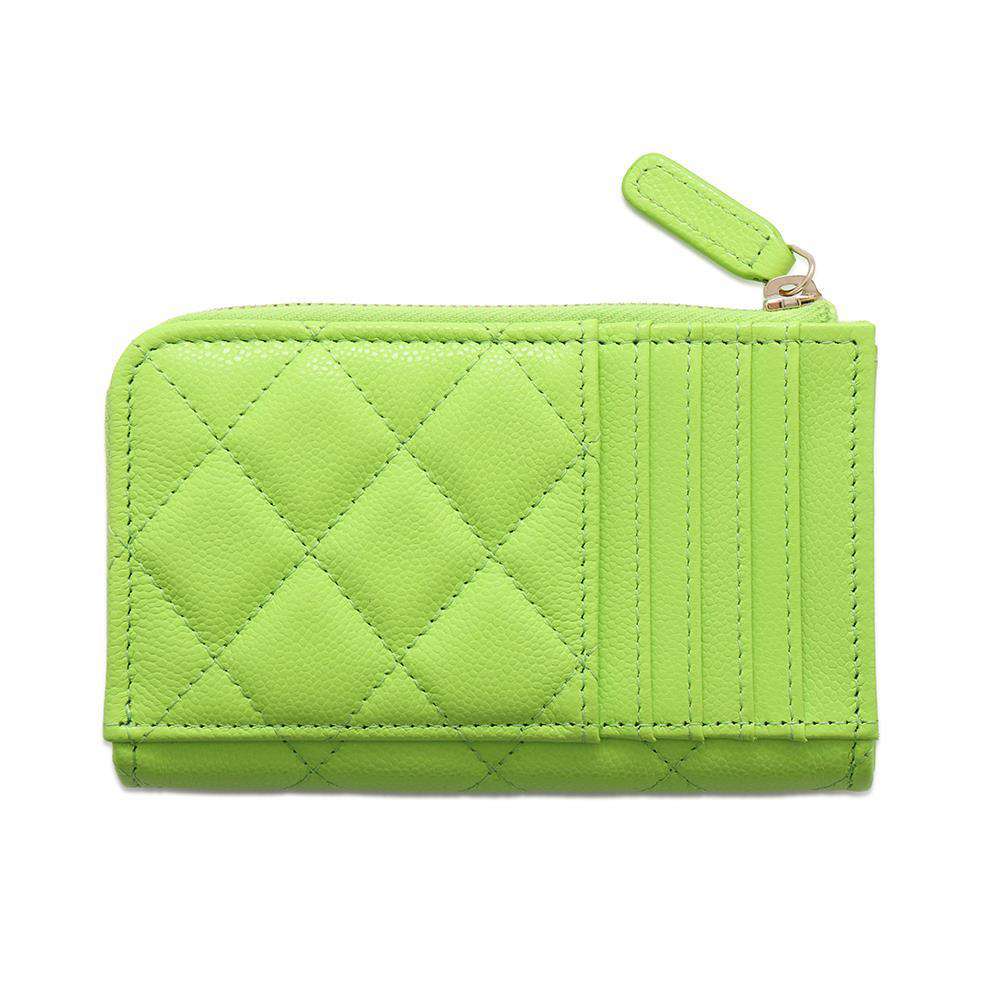 CHANEL Matelasse Fragment Card Case Light GreenAP3179 Caviar Leather
