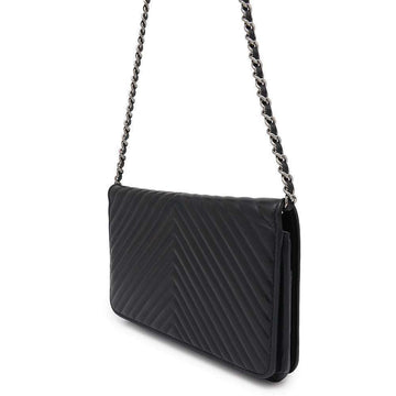 CHANEL Chevron Chain wallet BlackA70230 Calf Leather