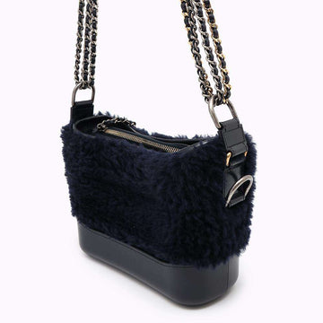 CHANEL Gabriel ChainShoulder Bag NavyA91810 Fur Leather