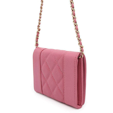 CHANEL Mademoiselle Chain Wallet Pink Lambskin