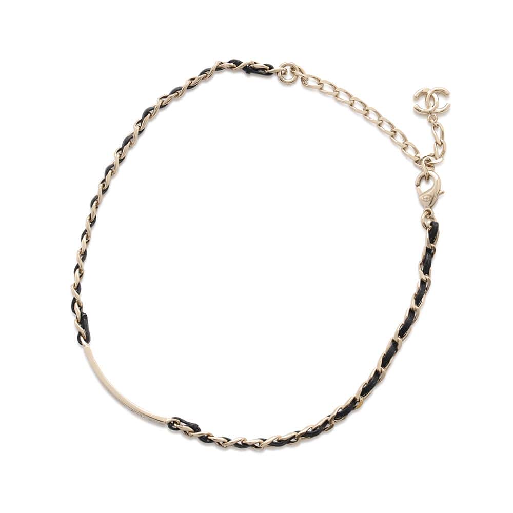 CHANEL Choker Crystal logo choker Black Metal  Rhinestone
