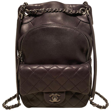 Top Quality Chanel Black Leather Drawstring Backpack