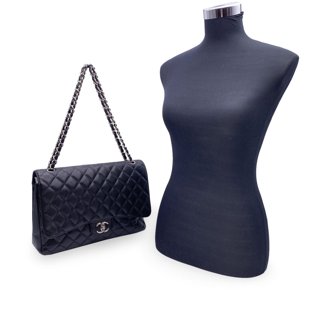 Top Quality Chanel Black Quilted Caviar Maxi Timeless Classic 2.55 Double New Bag