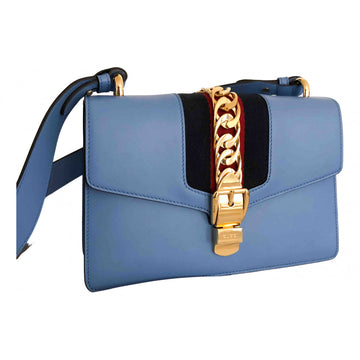 Gucci sylvie blue leather handbag