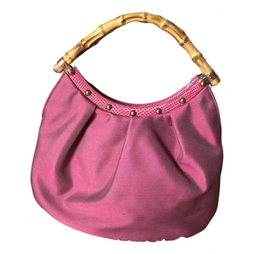 Gucci bamboo pink linen handbag
